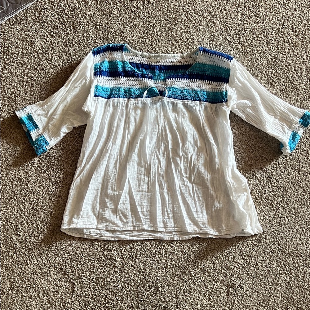 White and Blue Striped Blouse